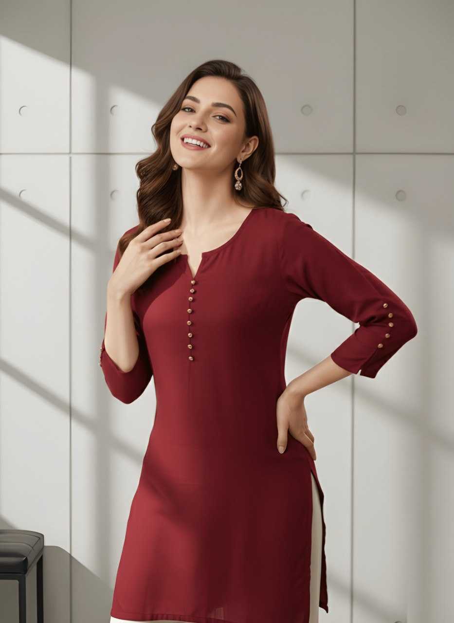 Heavy Roman Silk Kurti - 3/4 Sleeve Kurtis