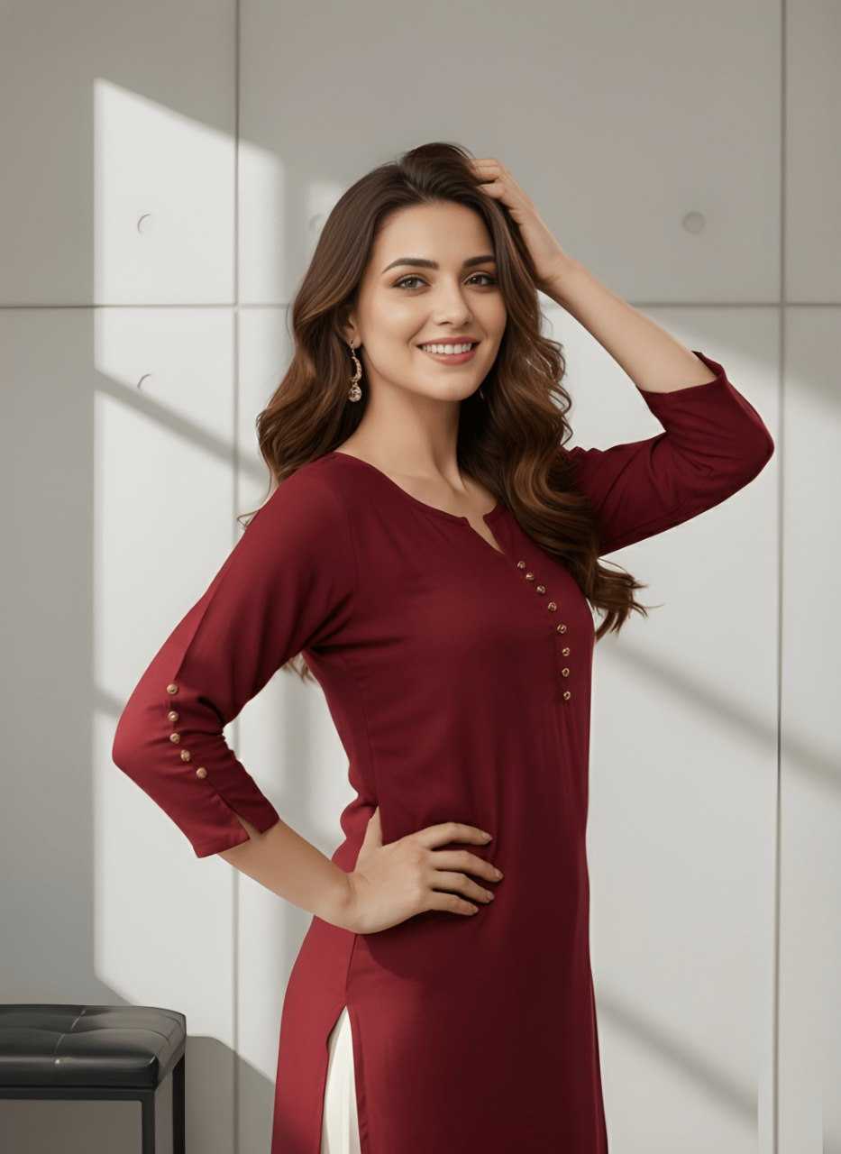 Heavy Roman Silk Kurti - 3/4 Sleeve Kurtis