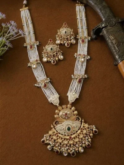Aadhya Kundan Pearl Long Necklace Set