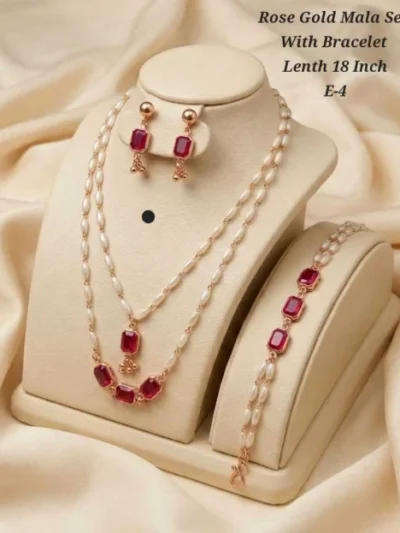 Aaradhya Rose Gold Ruby Mala Set