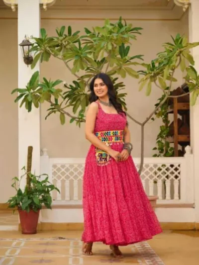 Bandhani Mirror Work Georgette Gown