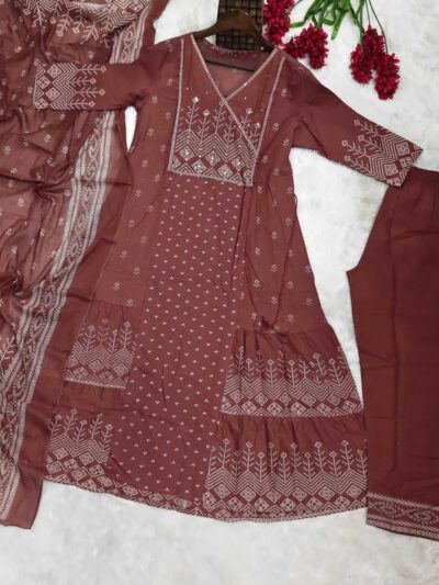 Ushashi premium 60x60 cotton Angrakha Anarkali kurti set detail