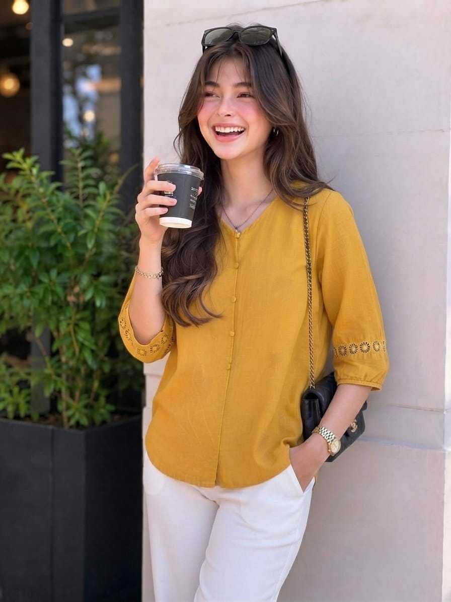 Elara Cotton Printed V-Neck Shirt 1 Elara Cotton Printed V-Neck Shirt