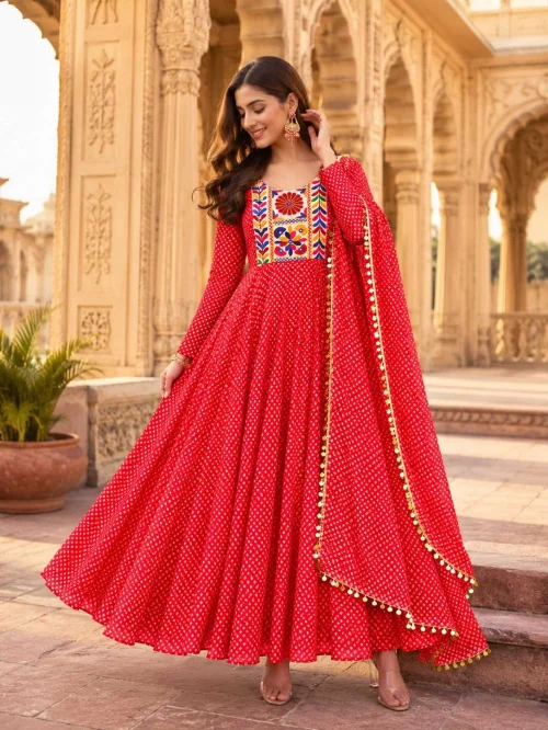 Faux Georgette Printed Embroidered Gown Set 1 Faux Georgette Printed Embroidered Gown Set