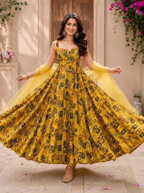 Jimmy Organza Silk Printed Anarkali Gown 1 Jimmy Organza Silk Printed Anarkali Gown