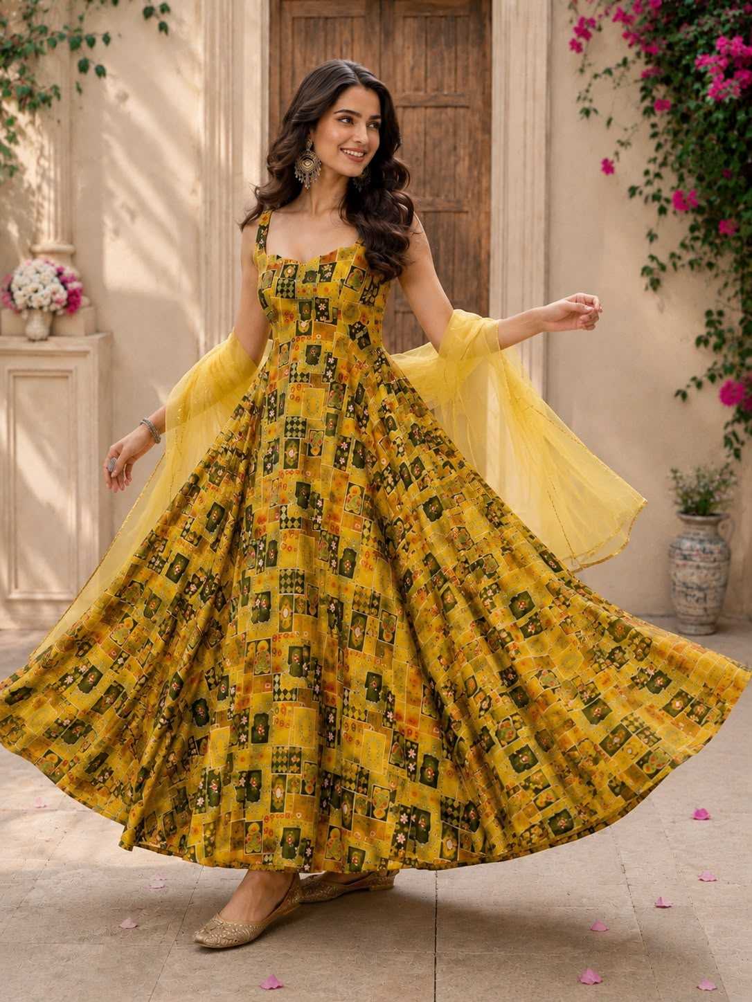 Jimmy Organza Silk Printed Anarkali Gown 2 Jimmy Organza Silk Printed Anarkali Gown - Image 2