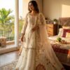 Rinara Faux Georgette embroidered kurti palazzo set with foil print dupatta