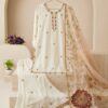 Rinara Faux Georgette embroidered kurti palazzo set with foil print dupatta