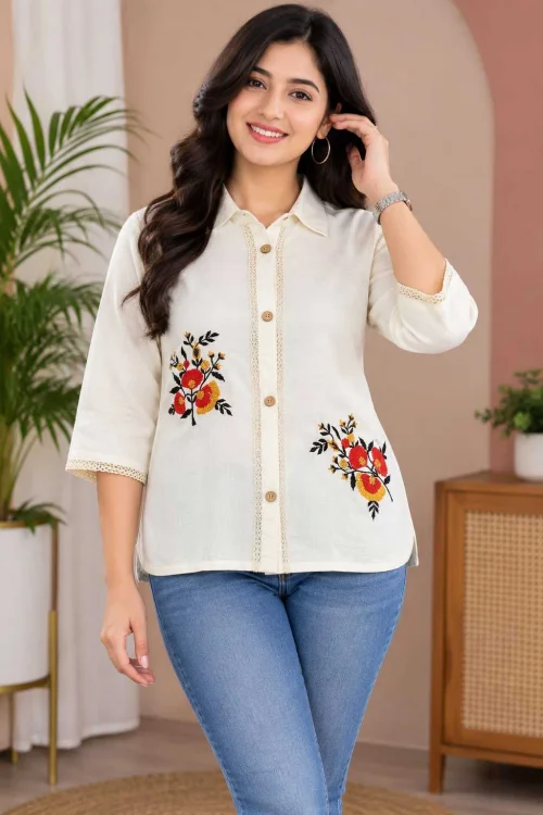 Rivelle Khadi Cotton Hand-Embroidered Top 1 Rivelle Khadi Cotton Hand-Embroidered Top