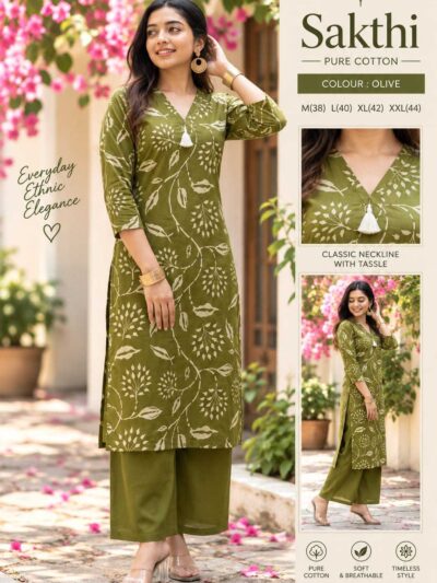 Sakthi Cotton V-Neck Kurti