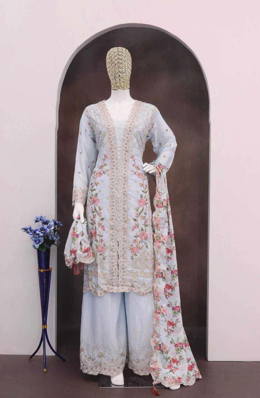 Soft Vichitra Embroidered Palazzo Set 3 Soft Vichitra Embroidered Palazzo Set - Image 3