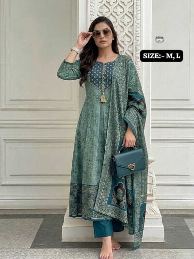Pravio premium cotton mirror work Anarkali kurti set